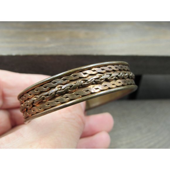 6.5" Copper Rustic Braided Cuff Bracelet Vintage Elegant Beautiful Everyday - Picture 4 of 6